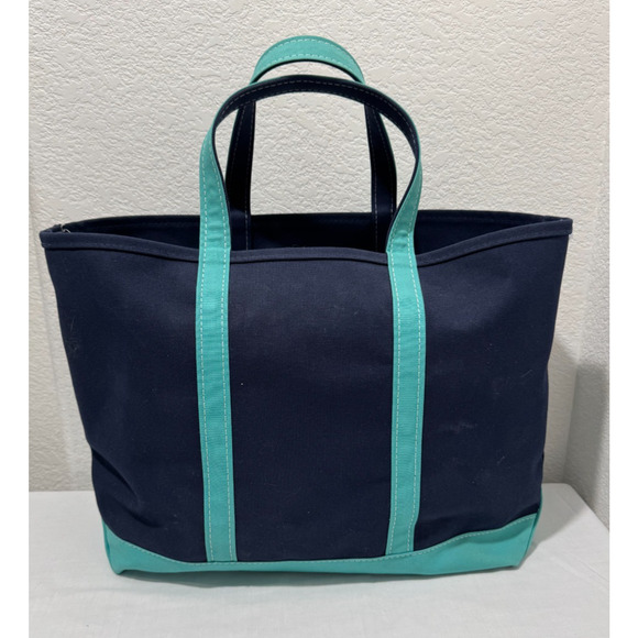 LL Bean Boat & Tote Bag Navy Blue Turquoise LARGE Size 15x22 Butterfly - Picture 6 of 10